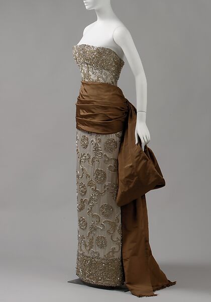 Evening ensemble, House of Balenciaga (French, founded 1937), silk, metallic, beads, rhinestones, French 