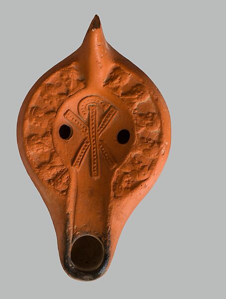 Oil Lamp with Christogram and the Heads of the Apostles, African red slip ware, North African (Tunisia) 