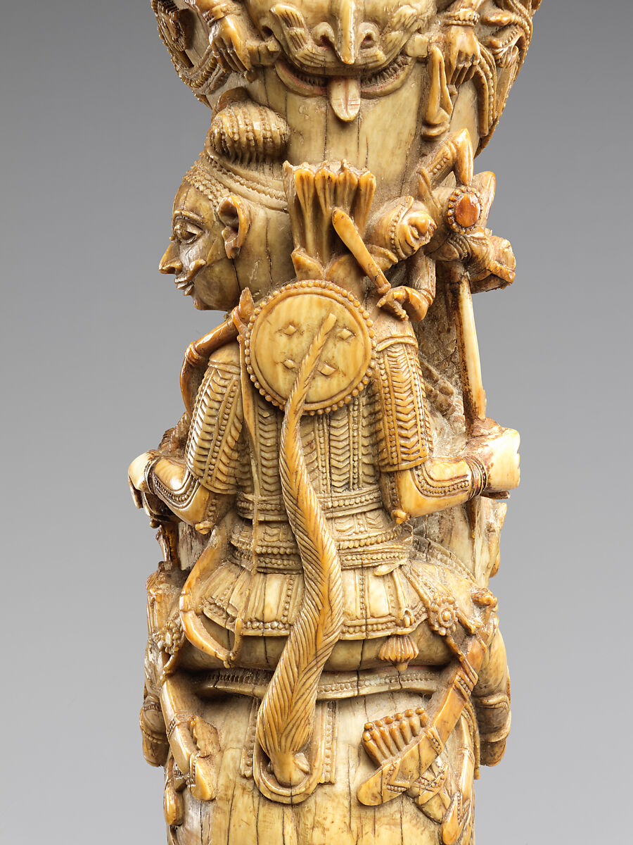 Royal throne leg with equestrian warrior, Ivory with traces of polychrome and iron armature, Eastern India, Odisha