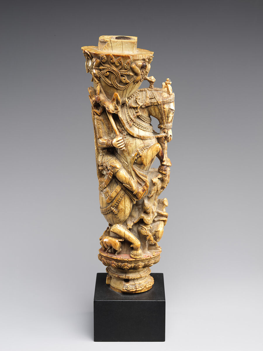 Royal throne leg with equestrian warrior, Ivory with traces of polychrome and iron armature, Eastern India, Odisha