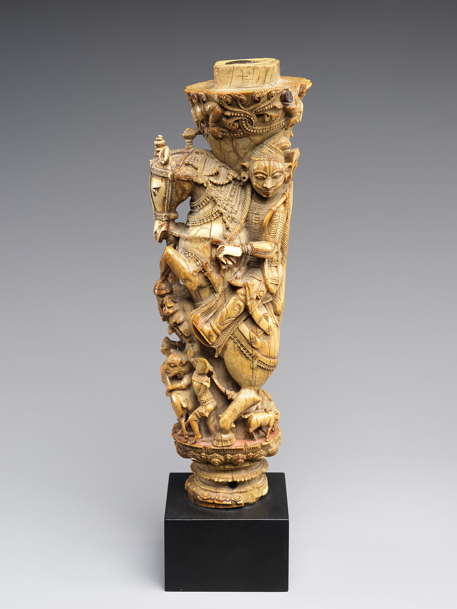 Royal throne leg with equestrian warrior, Ivory with traces of polychrome and iron armature, Eastern India, Odisha