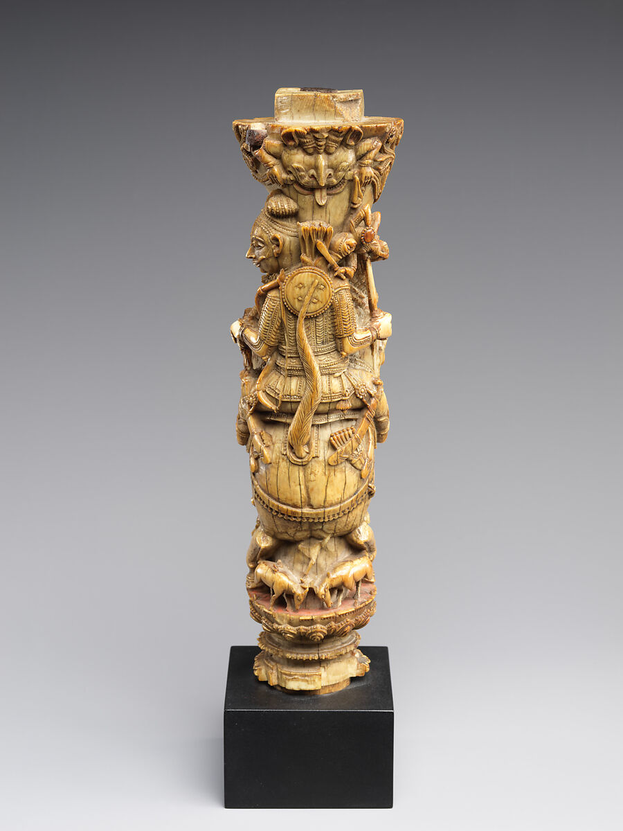 Royal throne leg with equestrian warrior, Ivory with traces of polychrome and iron armature, Eastern India, Odisha