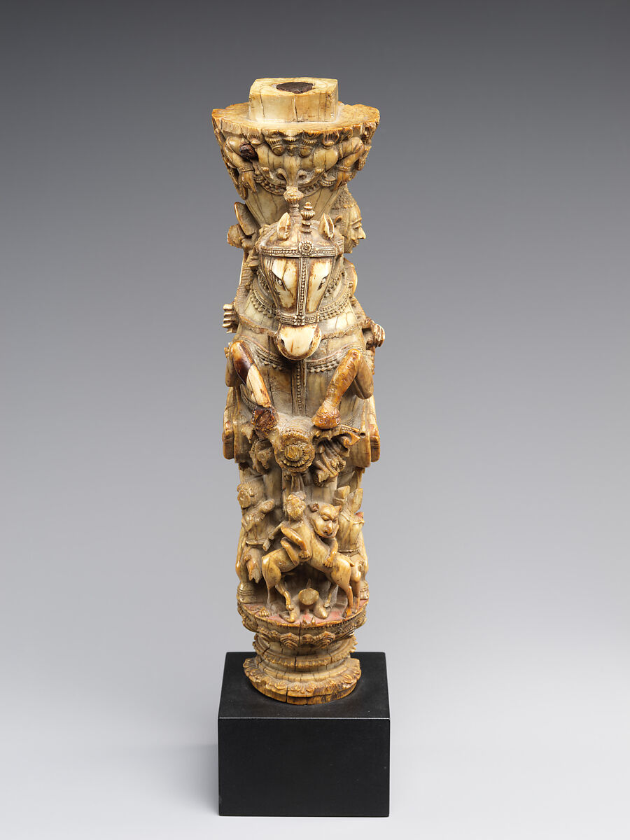 Royal throne leg with equestrian warrior, Ivory with traces of polychrome and iron armature, Eastern India, Odisha