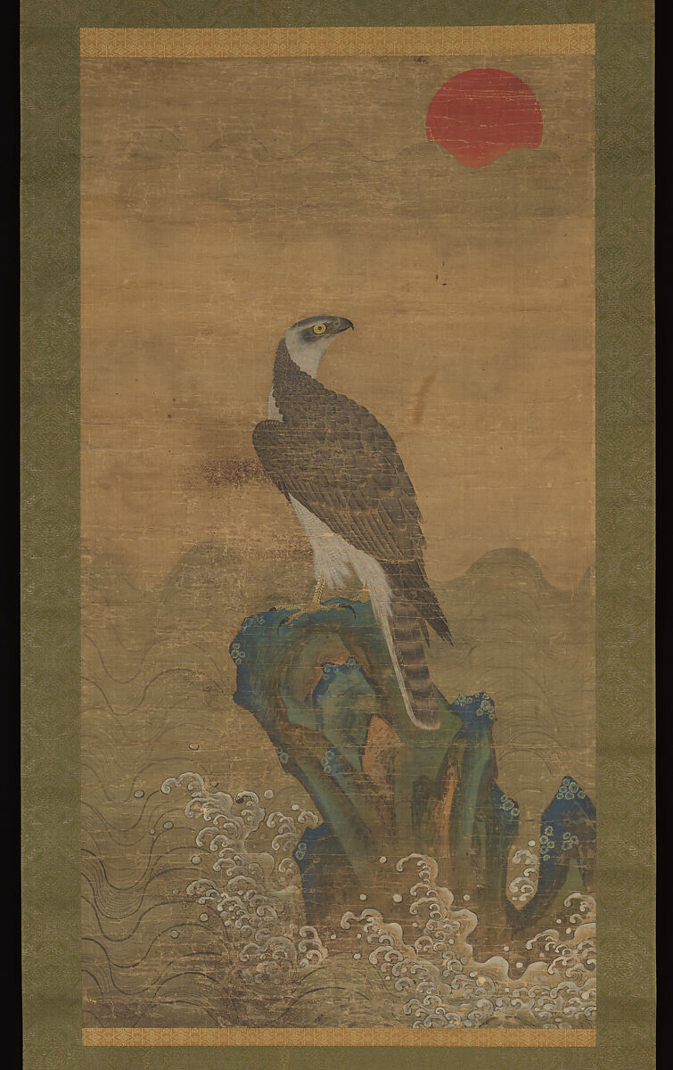 Hawk at Sunrise, Attributed to Jeong Hong-Rae 정홍래 鄭弘來 (Korean, born 1720), Hanging scroll; ink and color on silk, Korea 