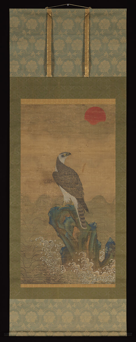 Hawk at Sunrise, Attributed to Jeong Hong-Rae 정홍래 鄭弘來 (Korean, born 1720), Hanging scroll; ink and color on silk, Korea