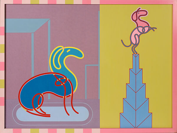 Dog Gone Heads or Tails (Dog-Matic), Barbara Rossi (American, Chicago 1940–2023), Acrylic on Masonite panel in artist’s frame 
