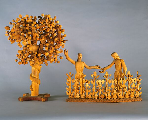 Adam and Eve and the Serpent, José Dolores López  American, Wood