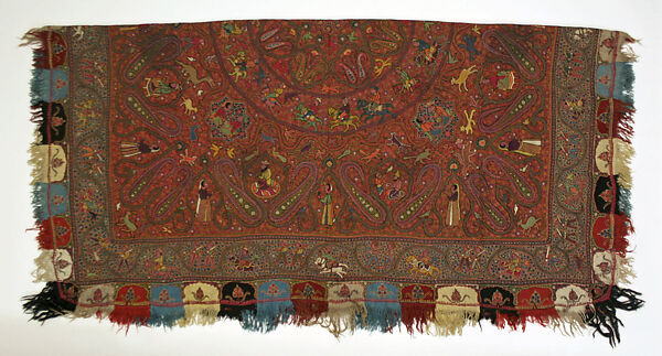 Shawl, Cotton, wool; embroidered 