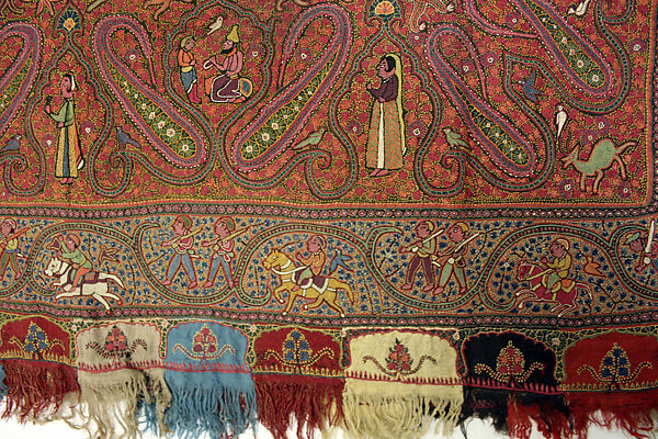 Shawl, Cotton, wool; embroidered