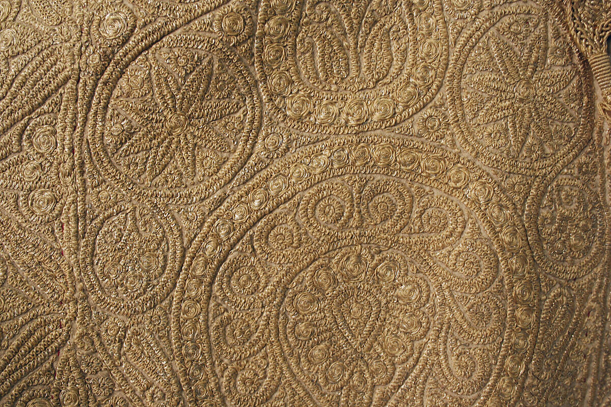 Coat, Wool, metal wrapped thread, silk; embroidered