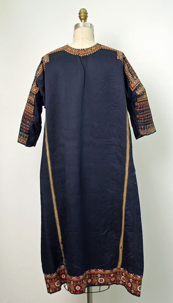 Dress, Liberty &amp; Co. (British, founded London, 1875), Satin; mirror embroidered