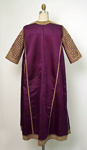 Dress, Silk, metal wrapped thread; embroidered