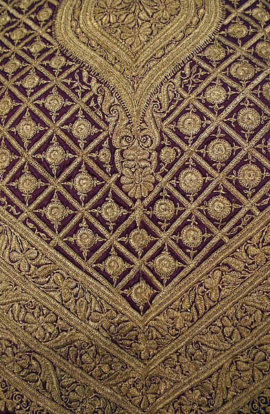 Dress, Silk, metal wrapped thread; embroidered