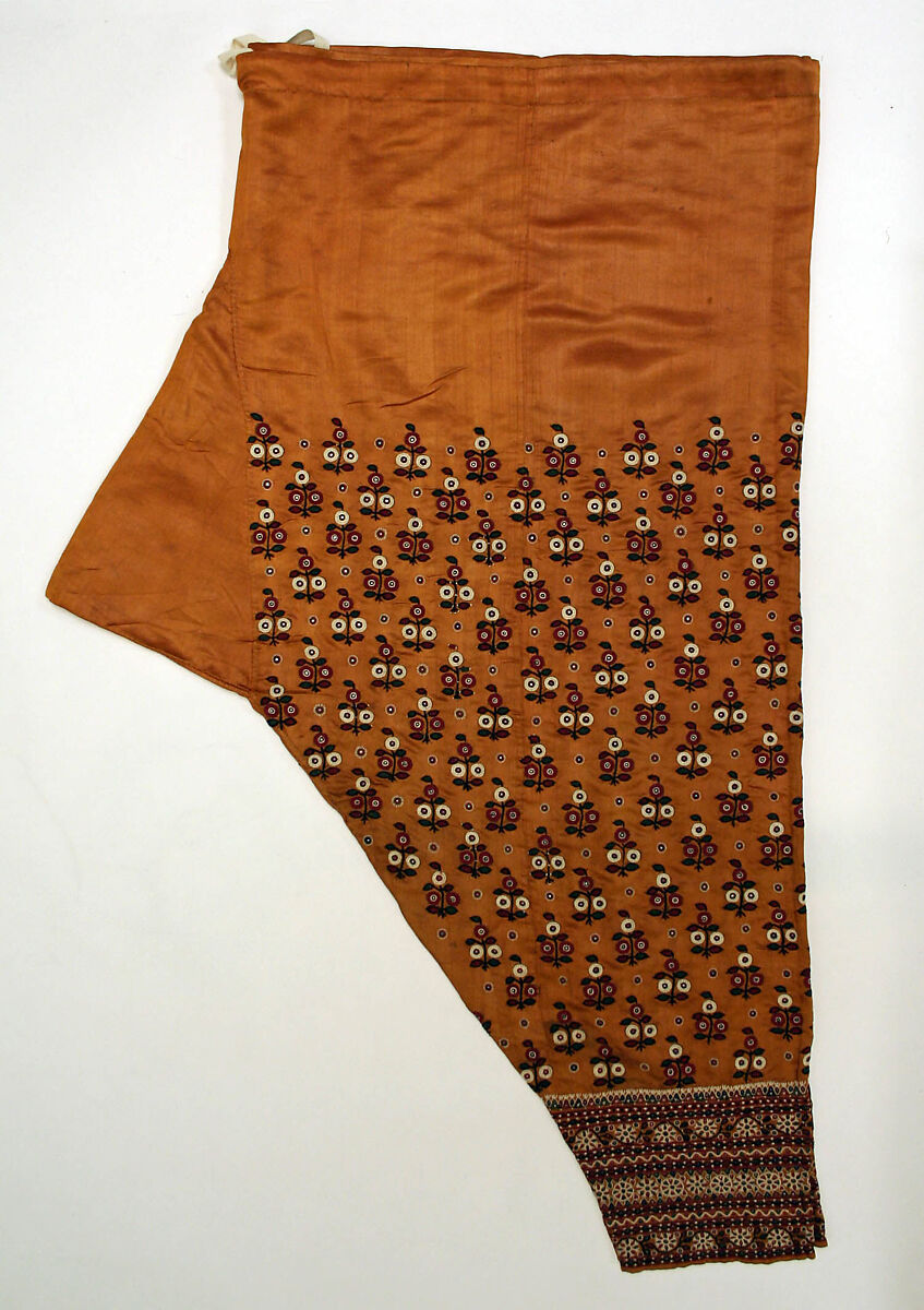 Trousers, Silk; mirror embroidered 
