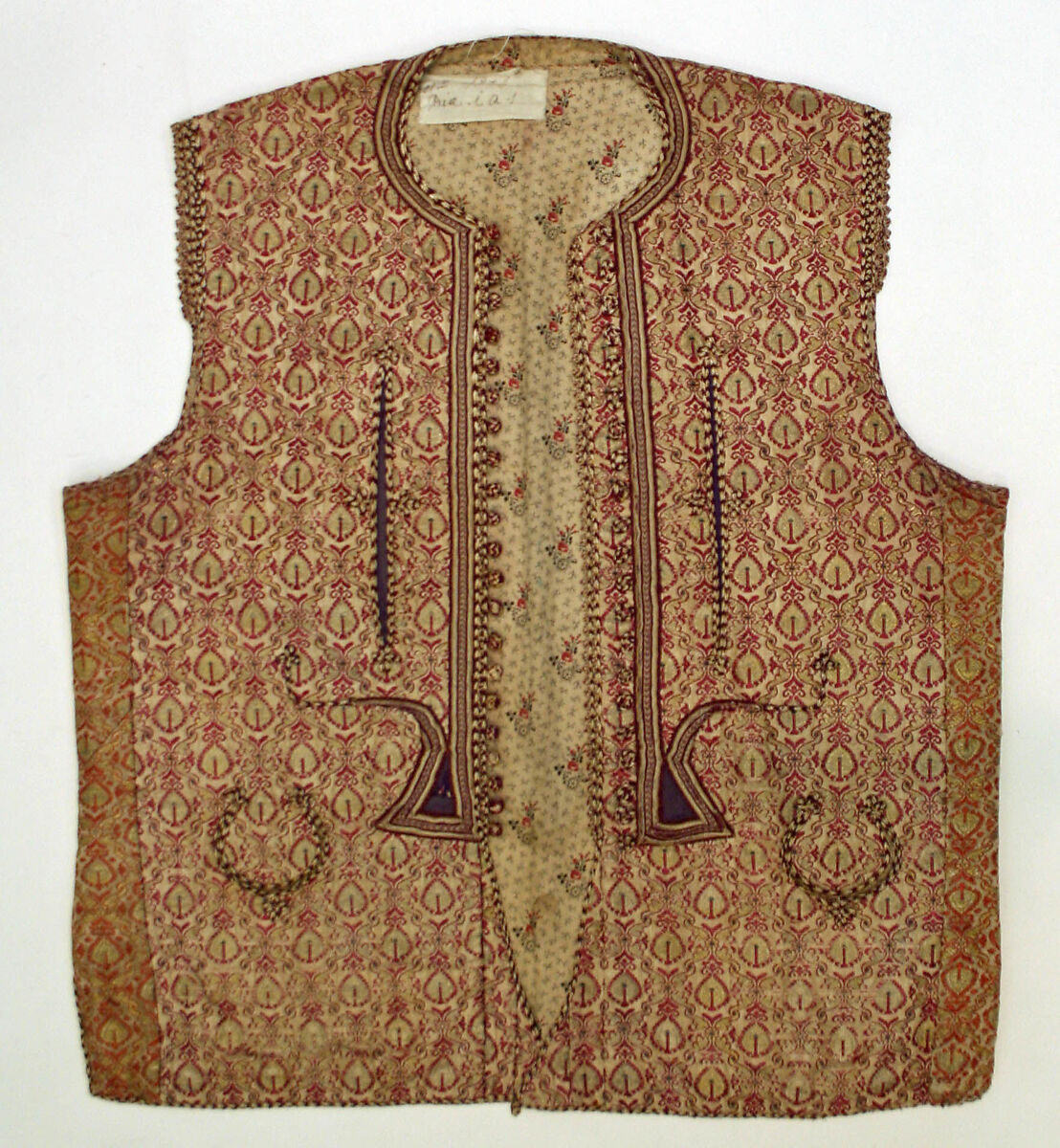 Waistcoat, Silk, metal wrapped thread; brocaded 