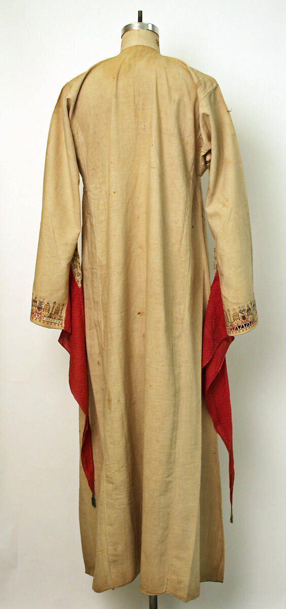 Group of Syrian Garments with Festive Dress,  Abaya, Agal Headcord, and Two Headscarfs, Linen, silk, metal wrapped thread; plain weave, embroidered