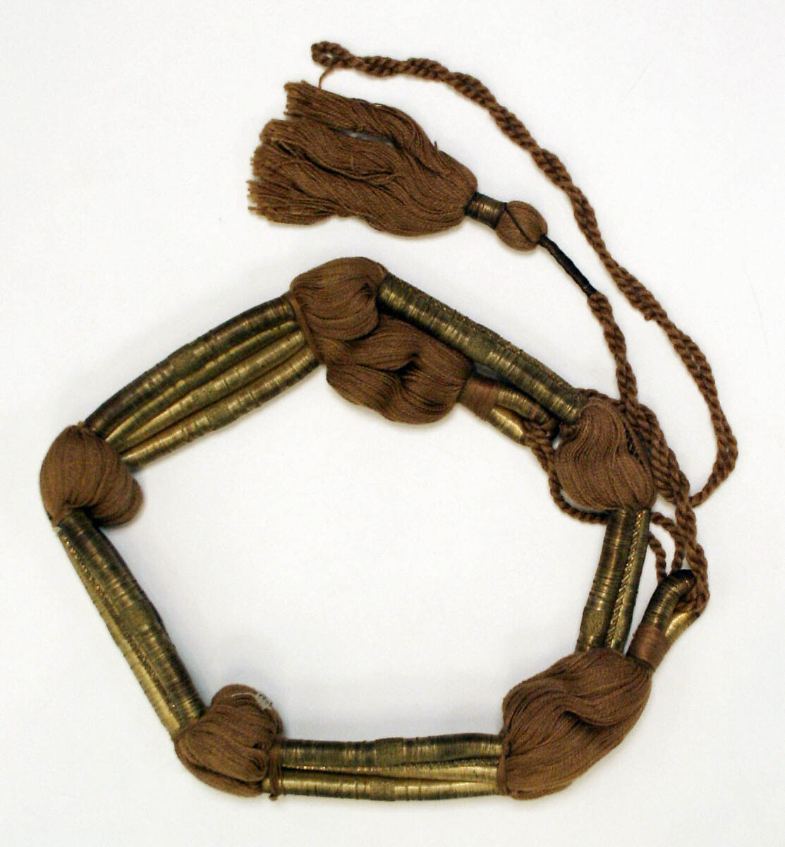 Group of Syrian Garments with Festive Dress,  Abaya, Agal Headcord, and Two Headscarfs, Linen, silk, metal wrapped thread; plain weave, embroidered