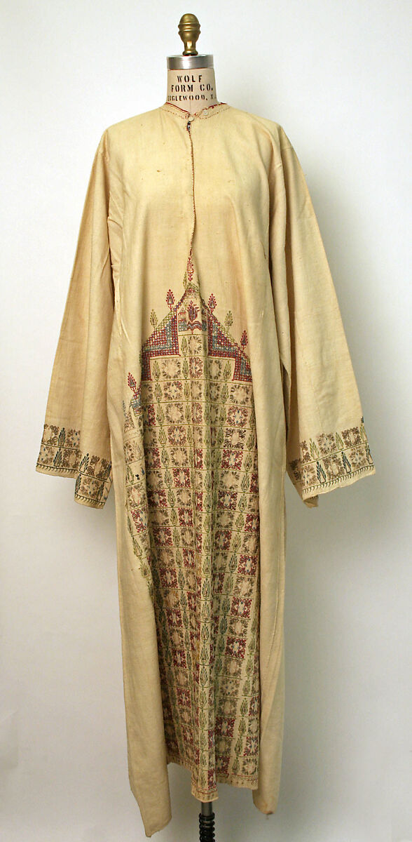 Festive Dress from Qalamun, Cotton, silk, metal wrapped thread; plain weave, embroidered 