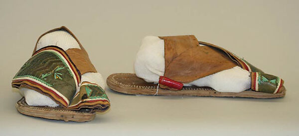 Ensemble, (a) wool, metal-wrapped thread; embroidered; (b) silk, cotton; (c) cotton, metal wrapped thread; (d) cotton; (e,f) leather; (g, h) metal; (i) amber, cotton