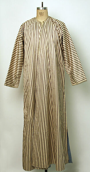 Ensemble, (a) wool, metal-wrapped thread; embroidered; (b) silk, cotton; (c) cotton, metal wrapped thread; (d) cotton; (e,f) leather; (g, h) metal; (i) amber, cotton