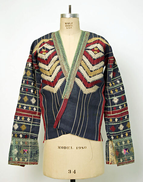 Ensemble, (a, b) linen; embroidered
(c) cotton
(d) silk
(e) wool 