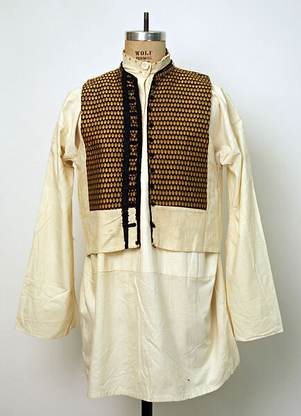 Ensemble, (a, b) linen; embroidered
(c) cotton
(d) silk
(e) wool