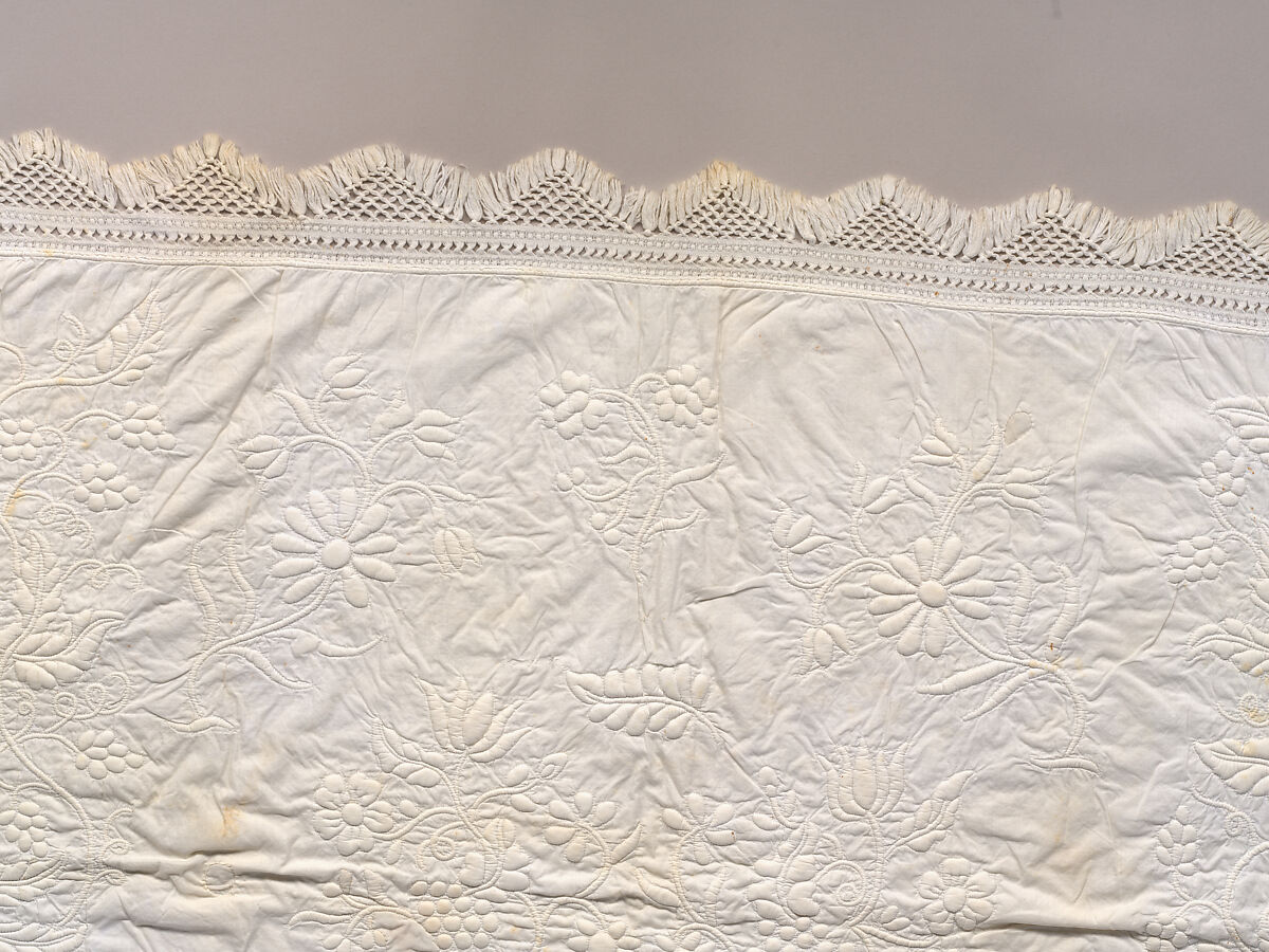 Stuffed and corded crib quilt, Linen, cotton: "whitework" stuffed and corded, probably English