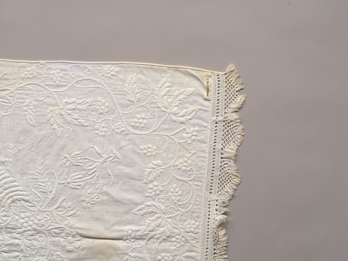 Stuffed and corded crib quilt, Linen, cotton: "whitework" stuffed and corded, probably English