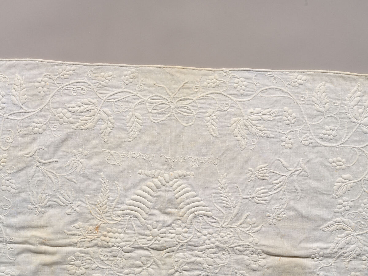 Stuffed and corded crib quilt, Linen, cotton: "whitework" stuffed and corded, probably English