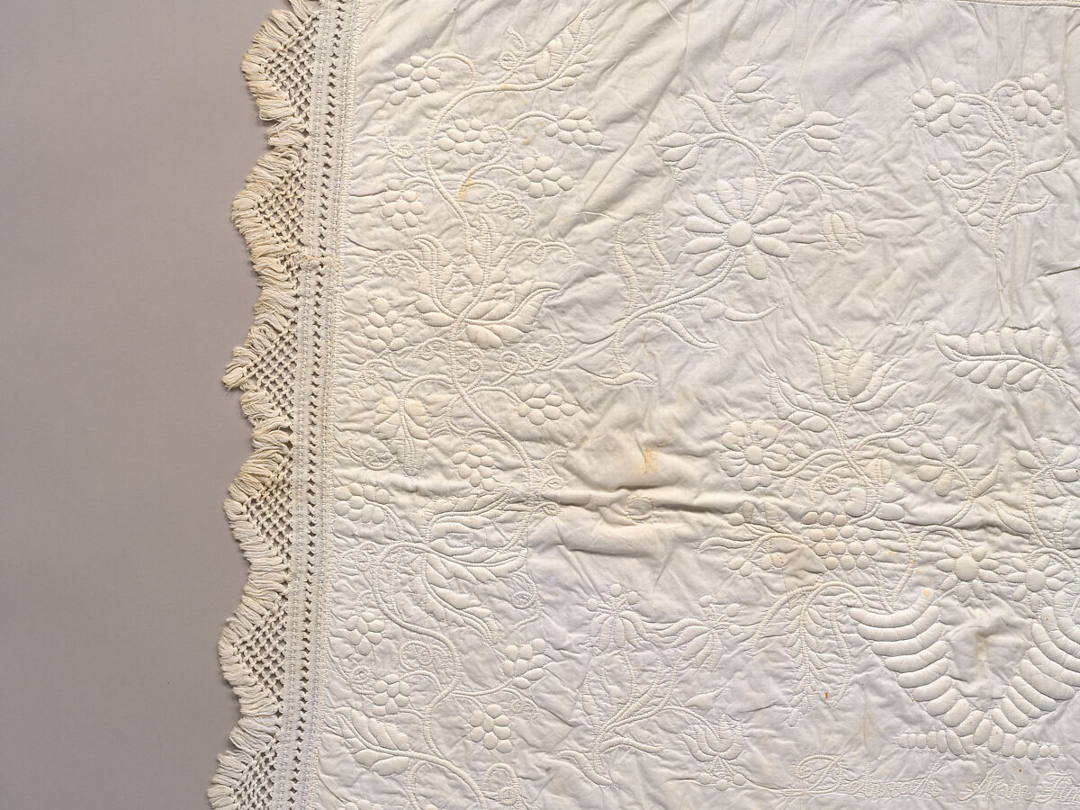 Stuffed and corded crib quilt, Linen, cotton: "whitework" stuffed and corded, probably English