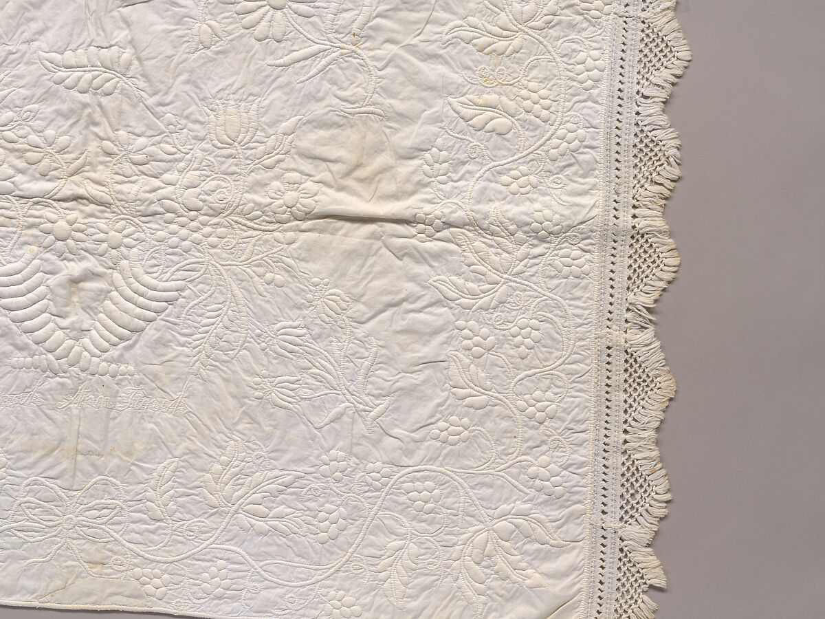 Stuffed and corded crib quilt, Linen, cotton: "whitework" stuffed and corded, probably English