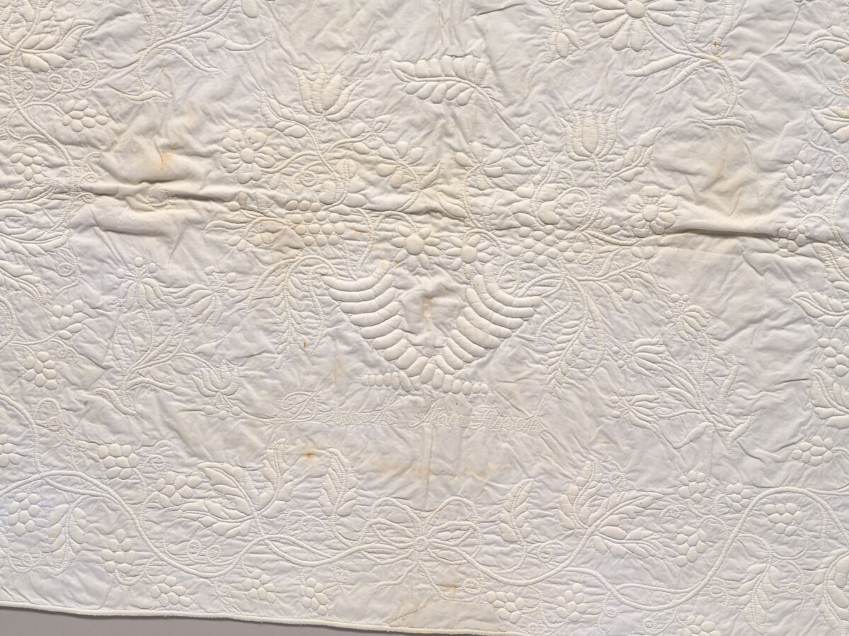 Stuffed and corded crib quilt, Linen, cotton: "whitework" stuffed and corded, probably English