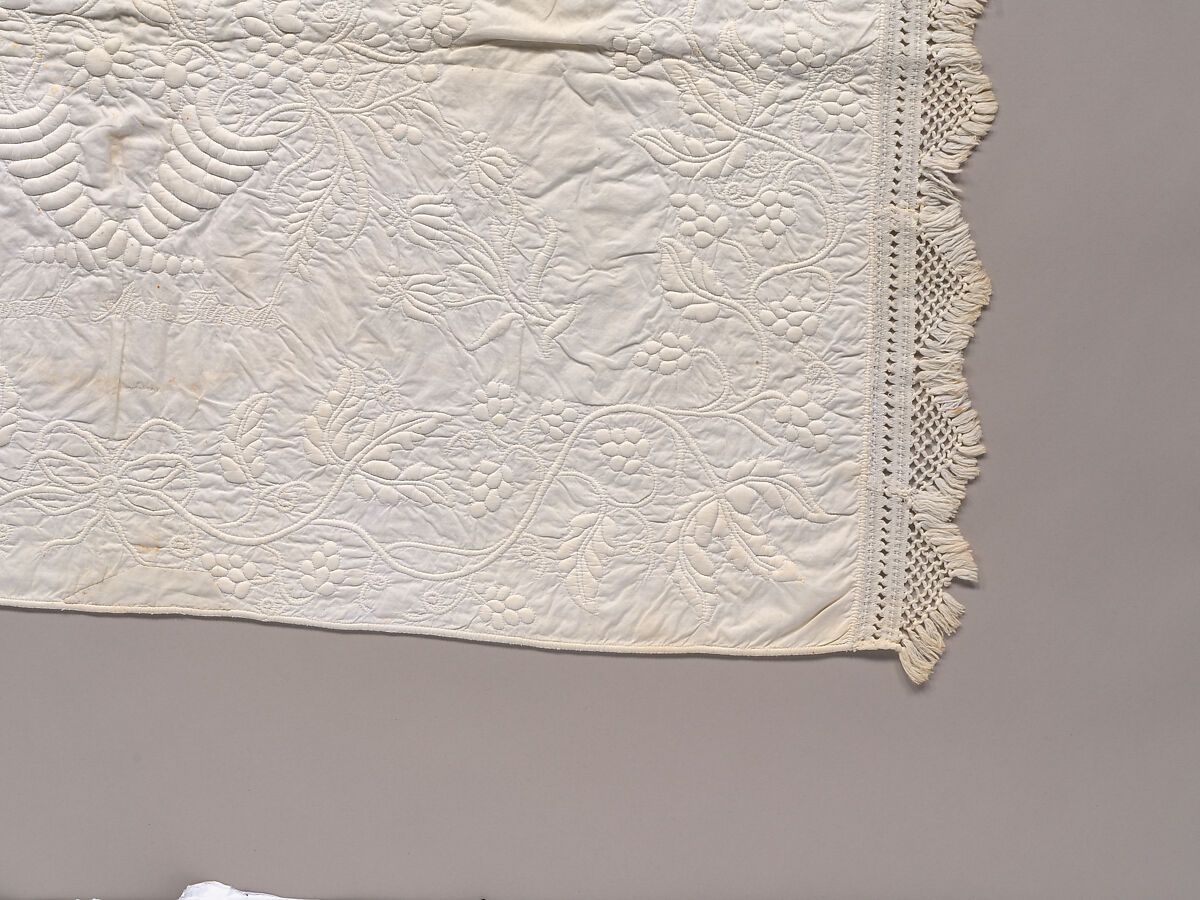 Stuffed and corded crib quilt, Linen, cotton: "whitework" stuffed and corded, probably English