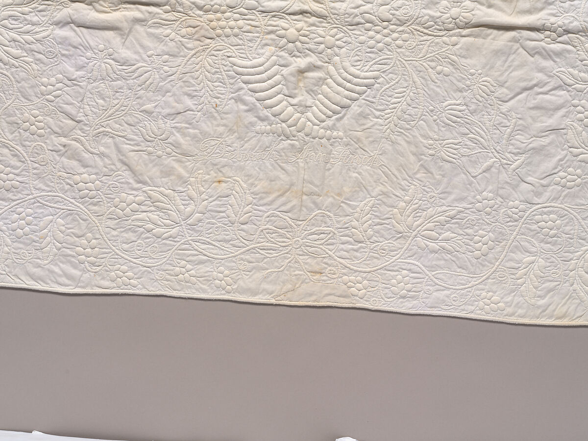 Stuffed and corded crib quilt, Linen, cotton: "whitework" stuffed and corded, probably English