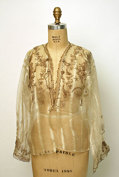 Blouse, Silk, metal wrapped thread, sequins; embroidered 