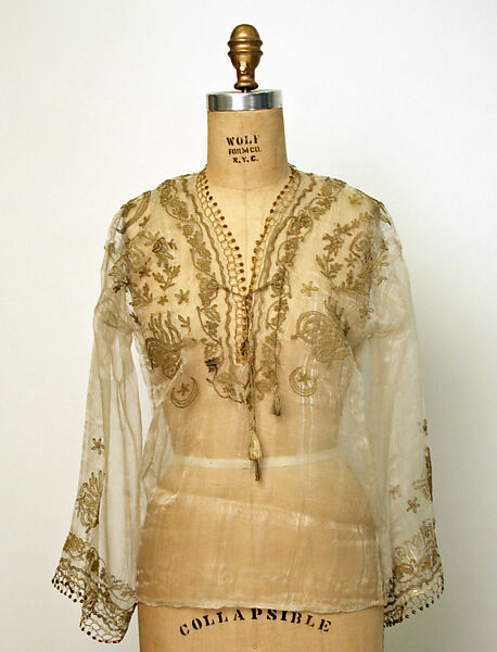 Blouse, Silk, metal wrapped thread, sequins; embroidered 