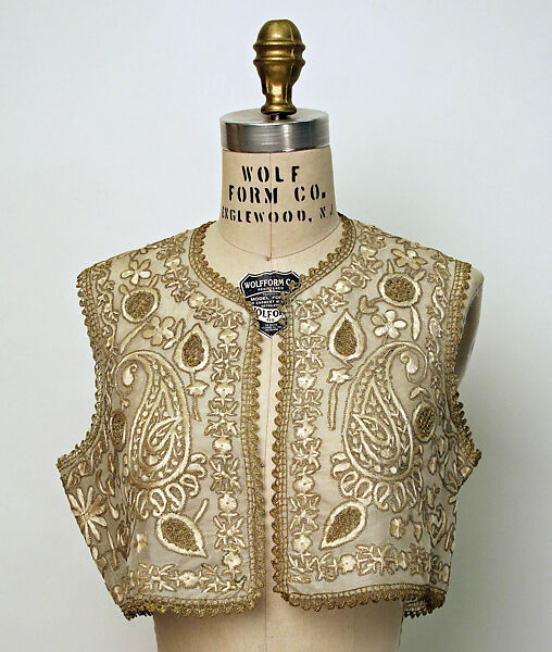 Vest, Silk, metal wrapped thread; embroidered 