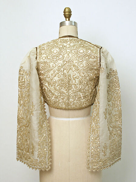 Cepken, Silk, cotton, metal wrapped thread; embroidered