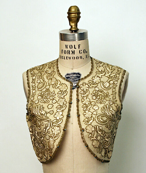 Vest, Silk, metal wrapped thread; embroidered 