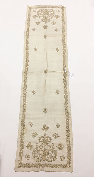 Scarf, Silk, metal wrapped thread; embroidered