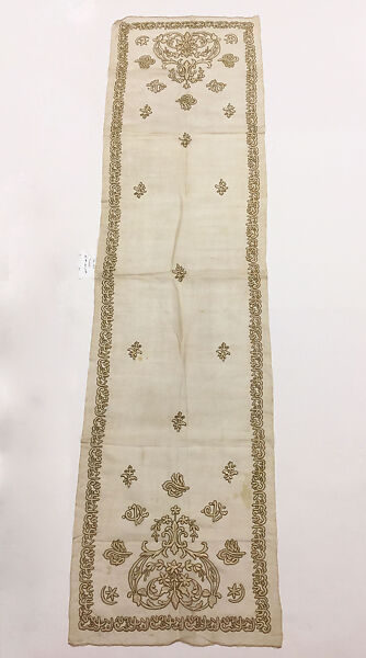 Scarf, Silk, metal wrapped thread; embroidered