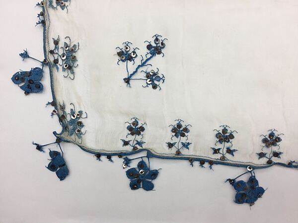 Ensemble, Silk, cotton, linen, metal wrapped thread, and sequins; embroidered