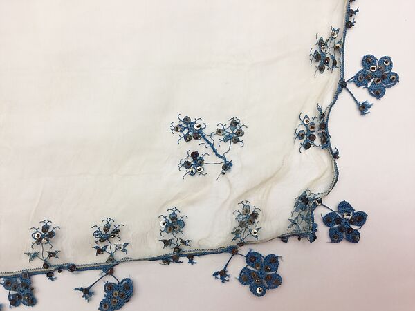 Ensemble, Silk, cotton, linen, metal wrapped thread, and sequins; embroidered