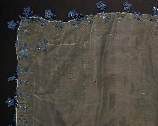 Ensemble, Silk, cotton, linen, metal wrapped thread, and sequins; embroidered