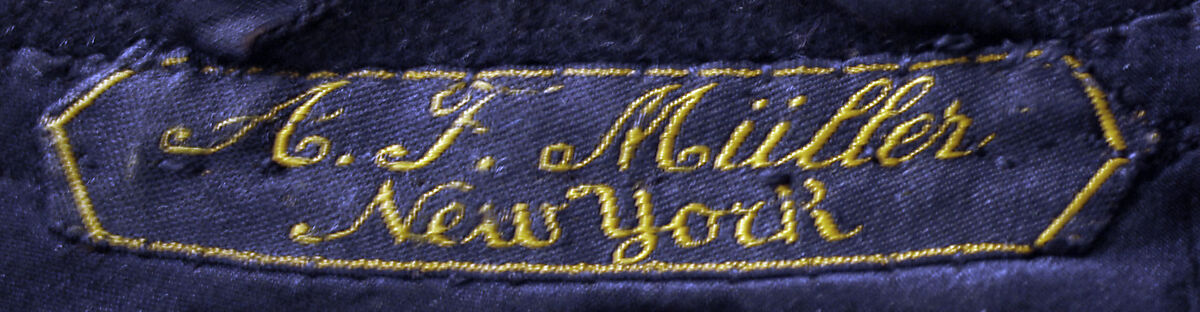 Riding habit, Made by T. Miller &amp; Sons, New York (American), (a,b) wool
(c,d) silk
(e) cotton, American