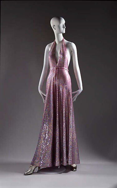 Evening dress, Halston (American, Des Moines, Iowa 1932–1990 San Francisco, California), cotton, rayon, plastic, American 