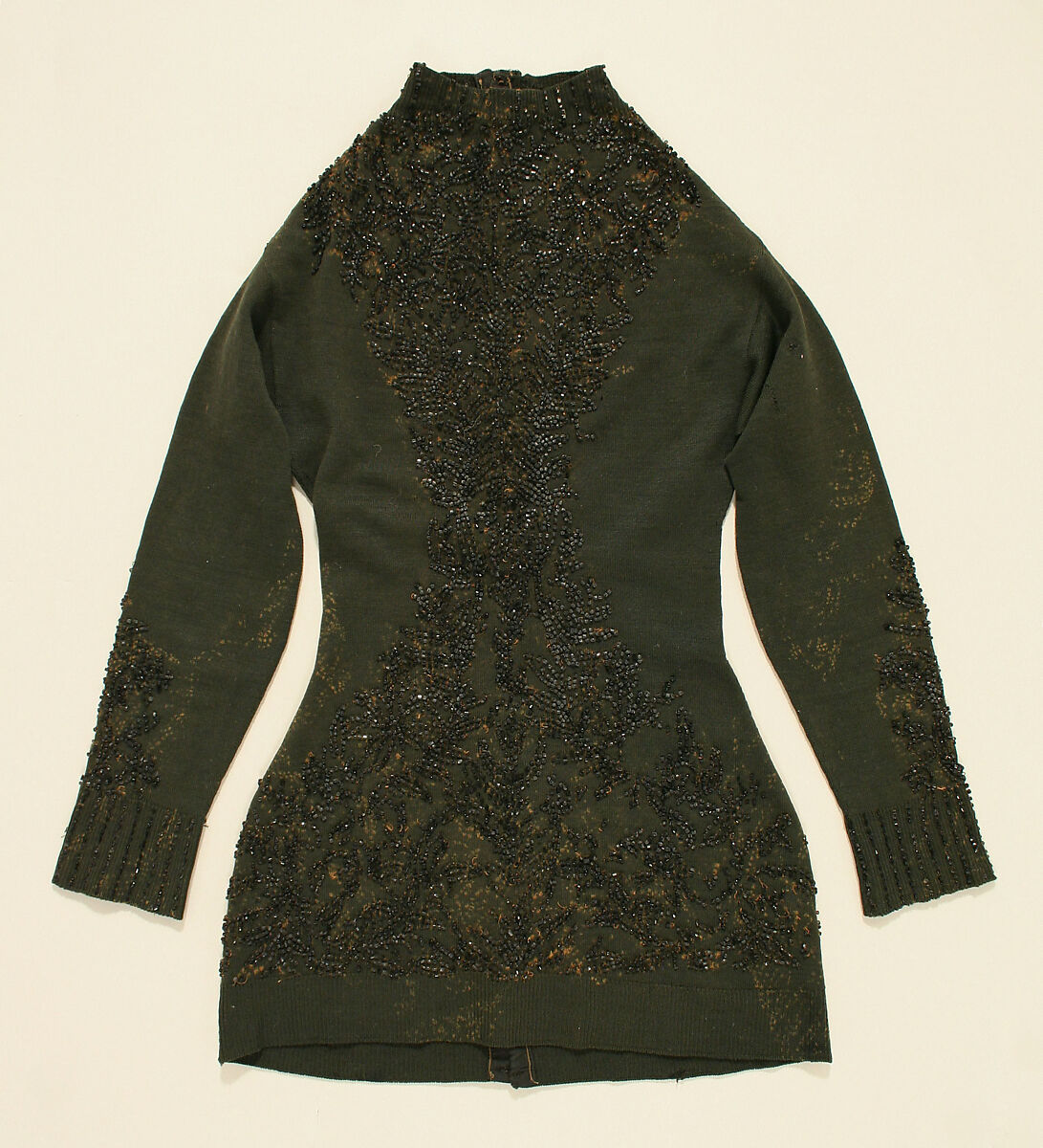 Sweater, wool, jet beads, American