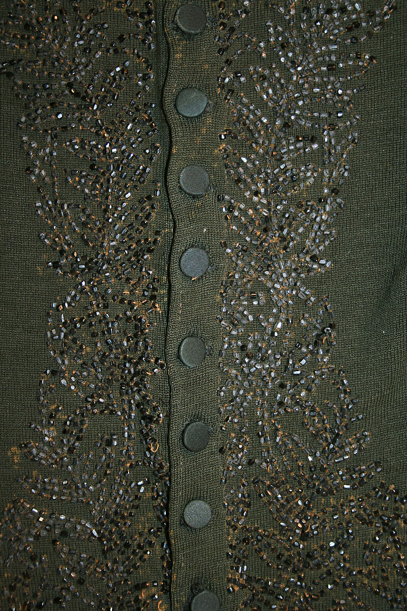 Sweater, wool, jet beads, American