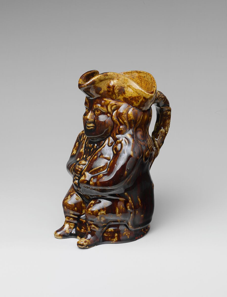 Toby Jug, Designed by Daniel Greatbatch (active 1838–ca. 1861), Mottled brown earthenware, American 