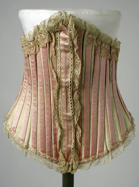 Corset, cotton, silk, steel, American 